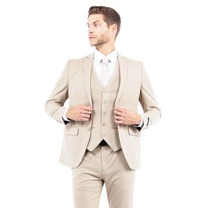 NEW 4-Way Stretch 3-Piece Men's Suit, Tan